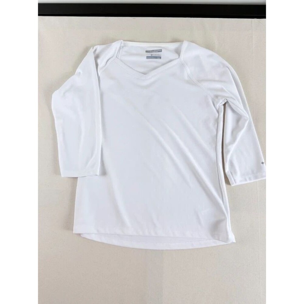 Columbia PFG Omni-Shade White 3/4 Sleeve V Neck Shirt Medium